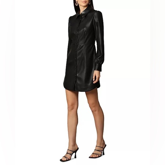 Avec Les Filles - Women's Faux-Leather Collared Shirtdress - L - Picture 4 of 7